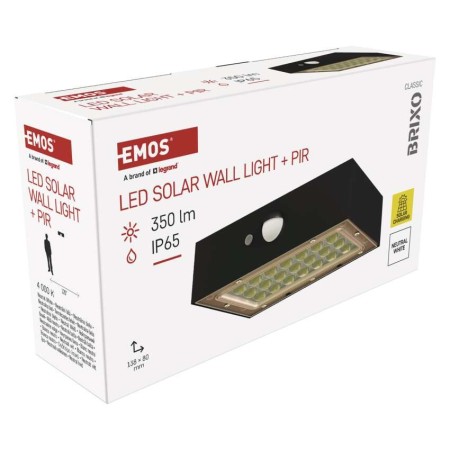 Applique Solare BRIXO LED Nero | Sensore Movimento PIR | 350lm | EMOS ZG162S