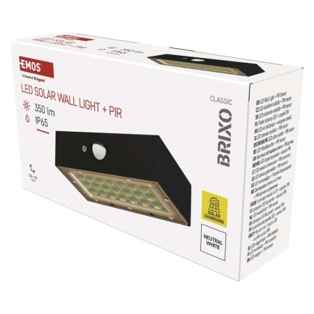 Applique Solare BRIXO LED Nero | Sensore Movimento PIR | 350lm | EMOS ZG162S