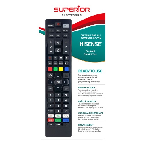 Telecomando universale compatibile con TV Hisense dal 2000, pronto all'uso, con pulsanti per Smart TV e funzioni 3D