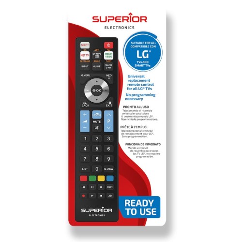 Telecomando nero compatibile con TV LG dal 2000, pronto all’uso, con tasti funzione smart, modello Superior SUPTRB002