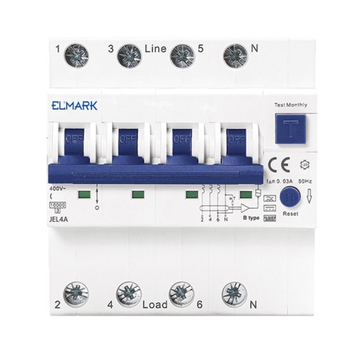 Interruttore Differenziale Magnetotermico RCBO Elettronico ELMARK JEL4A 40476A 40A 30mA 4 Poli Quadripolare Trifase