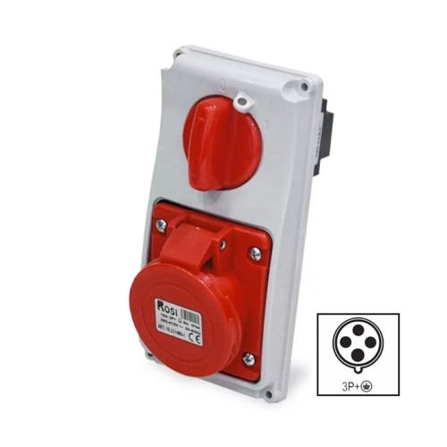 Presa Interbloccata Verticale Trifase Sezionatore ROSI 19.3334R6 32A 3P+T 400V IP54 Incasso