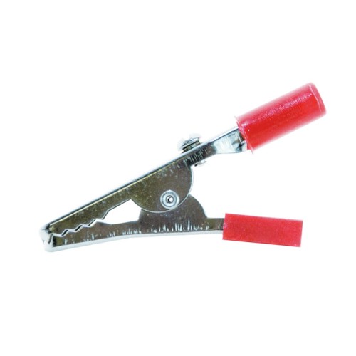 Pinza Coccodrillo Isolata Rossa Banana 4mm Corpo Acciaio Nichelato Manicotti Vinile Test Elettrici