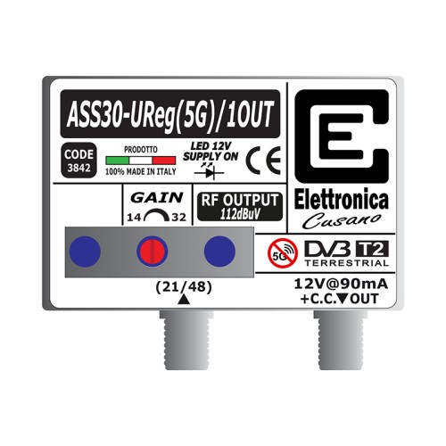 Amplificatore TV da palo UHF 30dB 1 uscita con filtro 5G | Elettronica Cusano ASS30-UReg
