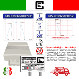 Amplificatore TV da palo UHF 30dB 1 uscita con filtro 5G | Elettronica Cusano ASS30-UReg 2