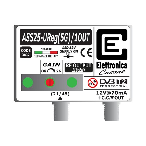 Amplificatore TV da palo UHF 25dB 1 uscita con filtro 5G Elettronica Cusano ASS25-UReg