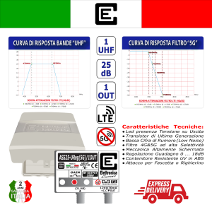 Amplificatore TV da palo UHF 25dB 1 uscita con filtro 5G Elettronica Cusano ASS25-UReg 2