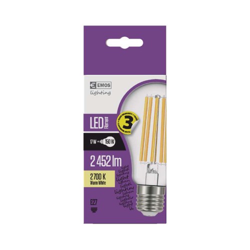 Lampadina LED filamento E27 17W (150W) 2700K 2452lm goccia Emos Z74290