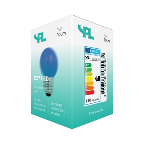 Lampadina LED Sfera E27 1W 230V Blu... Lampadina LED Sfera E27 1W 230V Blu...