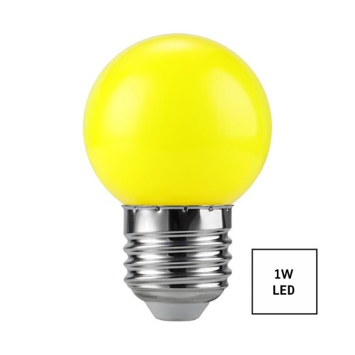 Lampadina LED E27 sfera 1W gialla decorativa per feste e catene luminose