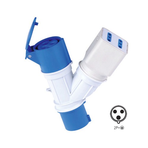 Adattatore triplo CEE 2P+T 16A 220V blu con 2 prese bivalenti bipasso ECOVA 20563 per cantieri e installazioni industriali