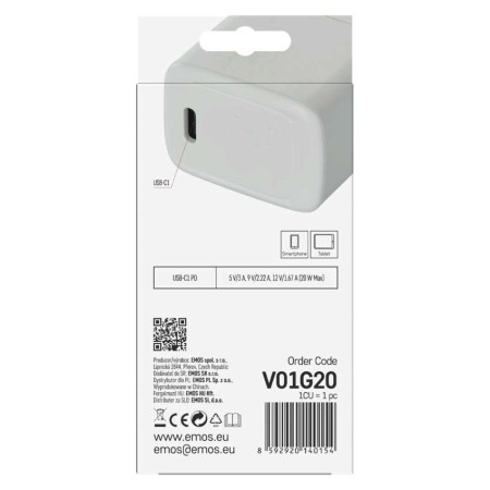 Caricabatterie Rapido 20W USB-C iPhone Samsung | EMOS V01G20