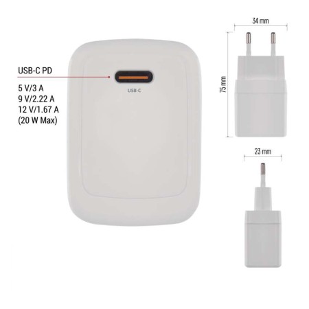 Caricabatterie Rapido 20W USB-C iPhone Samsung | EMOS V01G20