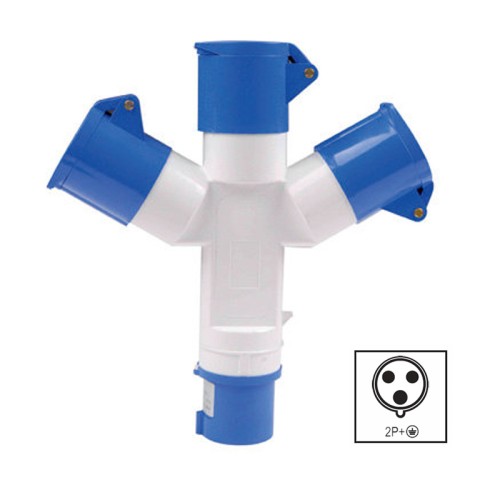 Moltiplicatore Triplo CEE 2P+T 16A 220V Blu - Da 1 a 3 Prese | ECOVA 20556