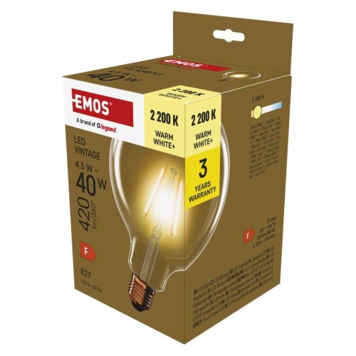Lampadina LED vintage G125 E27 EMOS Z58032 vetro ambra 2200K globo decorativo filamento COB