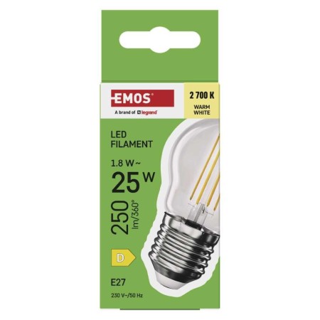 Lampadina LED Filamento Sfera E27 1.8W 250lm 2700K Luce Calda | EMOS ZF6D02