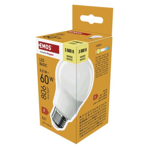 Lampadina LED goccia A60 E27 EMOS ZL5F47 8.8W 3000K luce calda basic