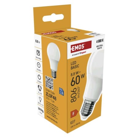 Lampadina LED Goccia E27 8.8W (60W) 806lm 4000K Luce Neutra | EMOS ZL5F48