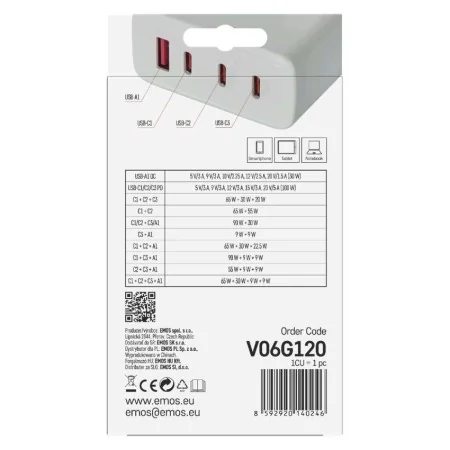 Caricabatterie USB 120W GaN PD 4 Porte Universale | EMOS V06G120