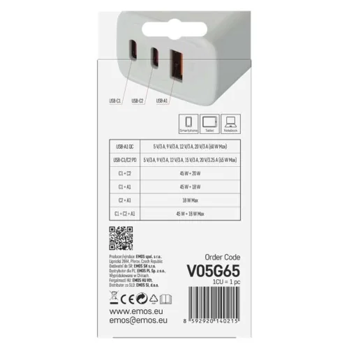 Caricabatterie USB 65W GaN PD 3 Porte...