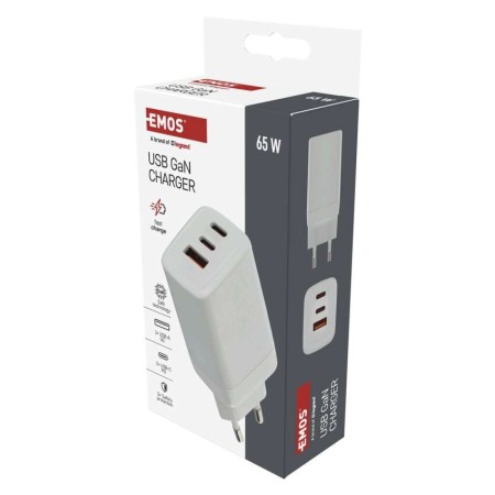 Caricabatterie USB 65W GaN PD 3 Porte USB-C + USB-A Ricarica Veloce | EMOS V05G65