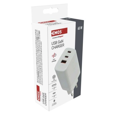 Caricabatterie USB 65W GaN PD 3 Porte USB-C + USB-A Ricarica Veloce | EMOS V05G65