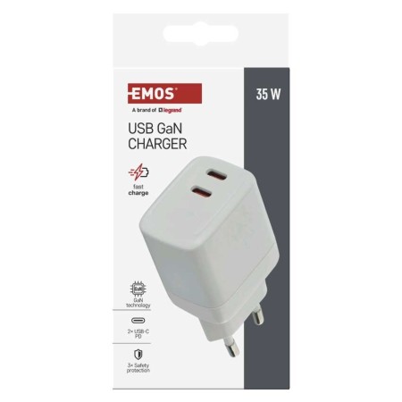 Caricabatterie USB-C 35W GaN PD 2 Porte Laptop e Smartphone | EMOS V03G35