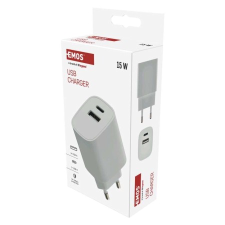 Caricabatterie USB 15W Basic 2 Porte USB-A USB-C Universale Smartphone Tablet | EMOS V02B15