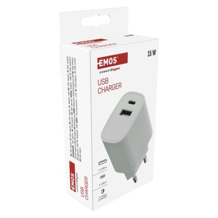 Caricabatterie USB 15W Basic 2 Porte USB-A USB-C Universale Smartphone Tablet | EMOS V02B15