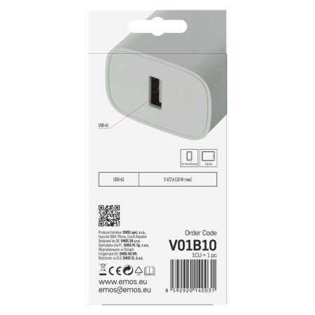 Caricabatterie Cellulare Smartphone USB Universale 10W | EMOS V01B10