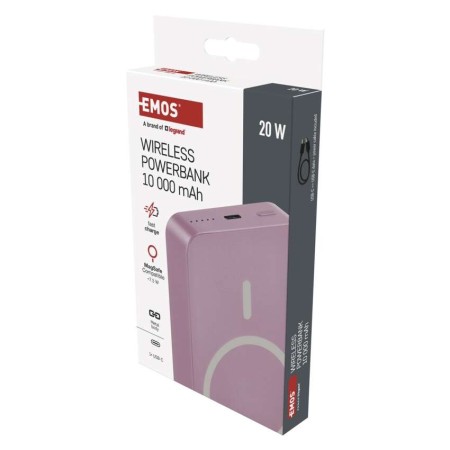 Power bank EMOS Rosa Salmone 10000mAh wireless MagSafe e USB-C 20W, compatto e sicuro per viaggi e smartphone | EMOS B0551S