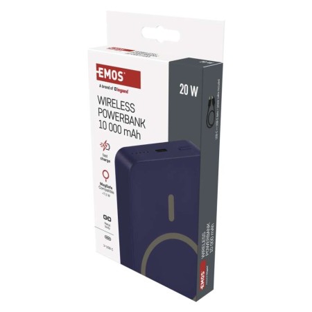 Power bank EMOS Blu 10000mAh wireless MagSafe e USB-C 20W, compatto e sicuro per viaggi e smartphone | EMOS B0551BL