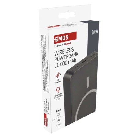 Power bank EMOS Grigio 10000mAh wireless MagSafe e USB-C 20W, compatto e sicuro per viaggi e smartphone | EMOS B0551GY