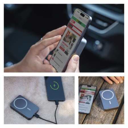Power bank EMOS Grigio 10000mAh wireless MagSafe e USB-C 20W, compatto e sicuro per viaggi e smartphone | EMOS B0551GY