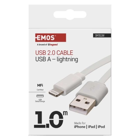Cavo USB-A a Lightning 2.0 i16P 1m Bianco – Ricarica e Trasferimento Dati Certificato MFi | EMOS SM7013W