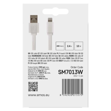 Cavo USB-A a Lightning 2.0 i16P 1m Bianco – Ricarica e Trasferimento Dati Certificato MFi | EMOS SM7013W