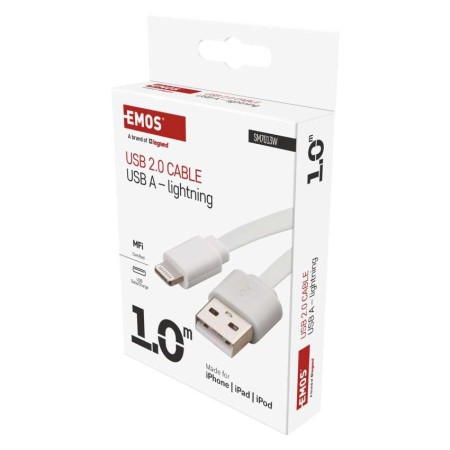 Cavo USB-A a Lightning 2.0 i16P 1m Bianco – Ricarica e Trasferimento Dati Certificato MFi | EMOS SM7013W