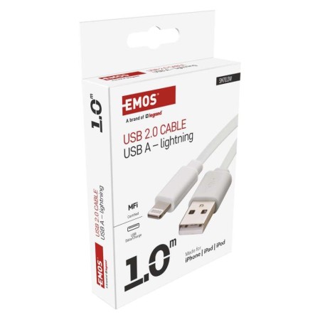 Cavo USB-A a Lightning 2.0 i16P 1m Bianco – Ricarica e Trasferimento Dati Certificato MFi | EMOS SM7013W