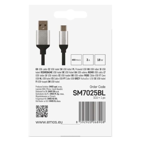 Cavo USB-A a USB-C 1m nero – cavo ricarica e dati USB-C | EMOS SM7025BL