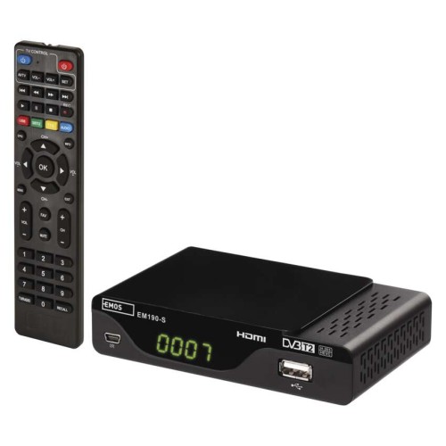 Decoder digitale terrestre DVB-T2 H.265 EMOS EM190-S Full HD con registratore USB | J6014