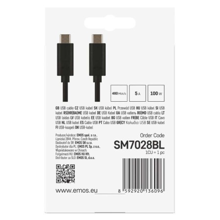 Cavo USB-C 1m 100W a USB-C Nero – Ricarica e Dati | EMOS SM7028BL