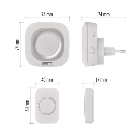 Campanello Senza Fili Quadrato Bianco/Argento | Luminoso 150mt, 110dB, 36 Melodie | EMOS P5733W