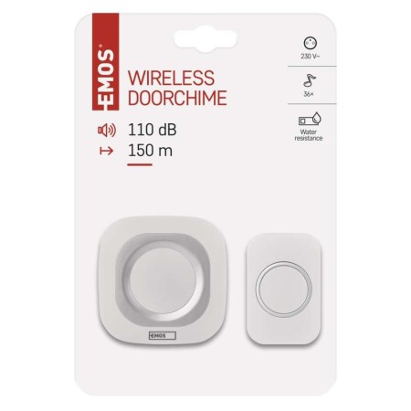 Campanello Senza Fili Quadrato Bianco/Argento | Luminoso 150mt, 110dB, 36 Melodie | EMOS P5733W