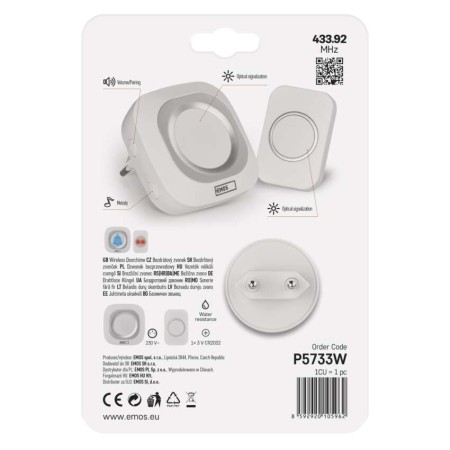 Campanello Senza Fili Quadrato Bianco/Argento | Luminoso 150mt, 110dB, 36 Melodie | EMOS P5733W