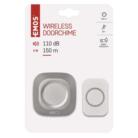 Campanello Senza Fili Quadrato Argento | Luminoso 150mt, 110dB, 36 Melodie | EMOS P5733S