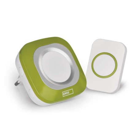 Campanello Senza Fili Quadrato Verde | Luminoso 150mt, 110dB, 36 Melodie | EMOS P5733G