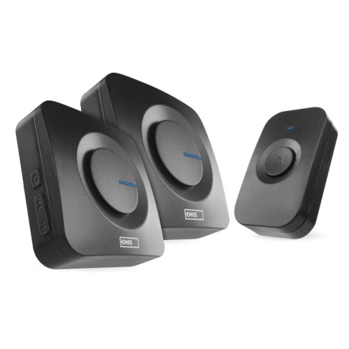 campanello senza fili nero emos p5730 180m 52 melodie 2 ricevitori
