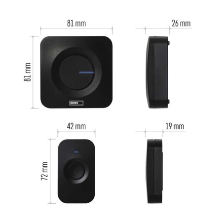 Campanello Senza Fili Nero 180m 52 Melodie 2 Ricevitori | EMOS P5730