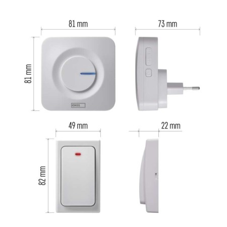 Campanello Senza Fili Bianco 180m 2 Ricevitori Pulsante Senza Batterie | EMOS P5731