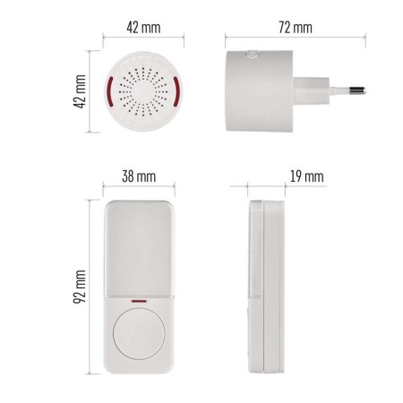 Campanello Senza Fili Tondo Bianco | 150m, 85dB, Pulsante IP56 | EMOS P5734